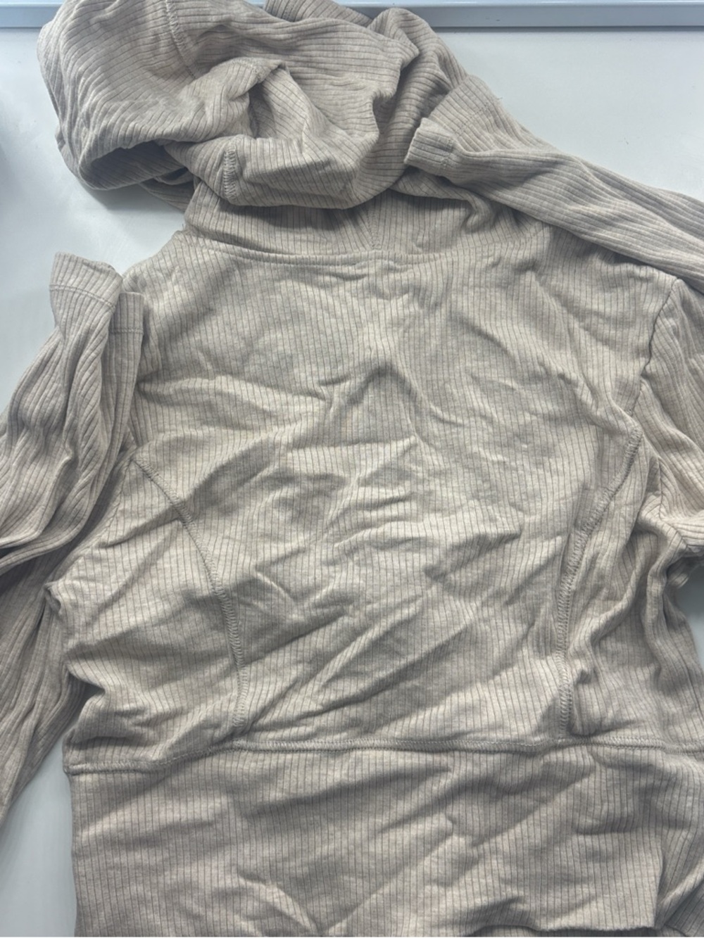 Beige Ribbed Zip Hoodie - Picture 3 of 3